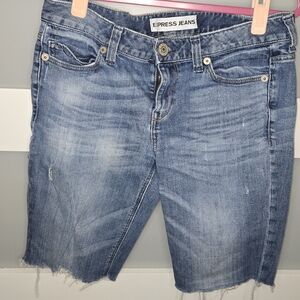 Express Women's Light Blue Distressed Denim Bermuda Shorts